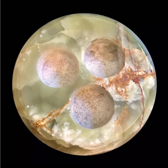 Set 2 Green Onyx Calcite Triple Tea Light Candle Holders Round 6” Stone Pakistan - Picture 3 of 16